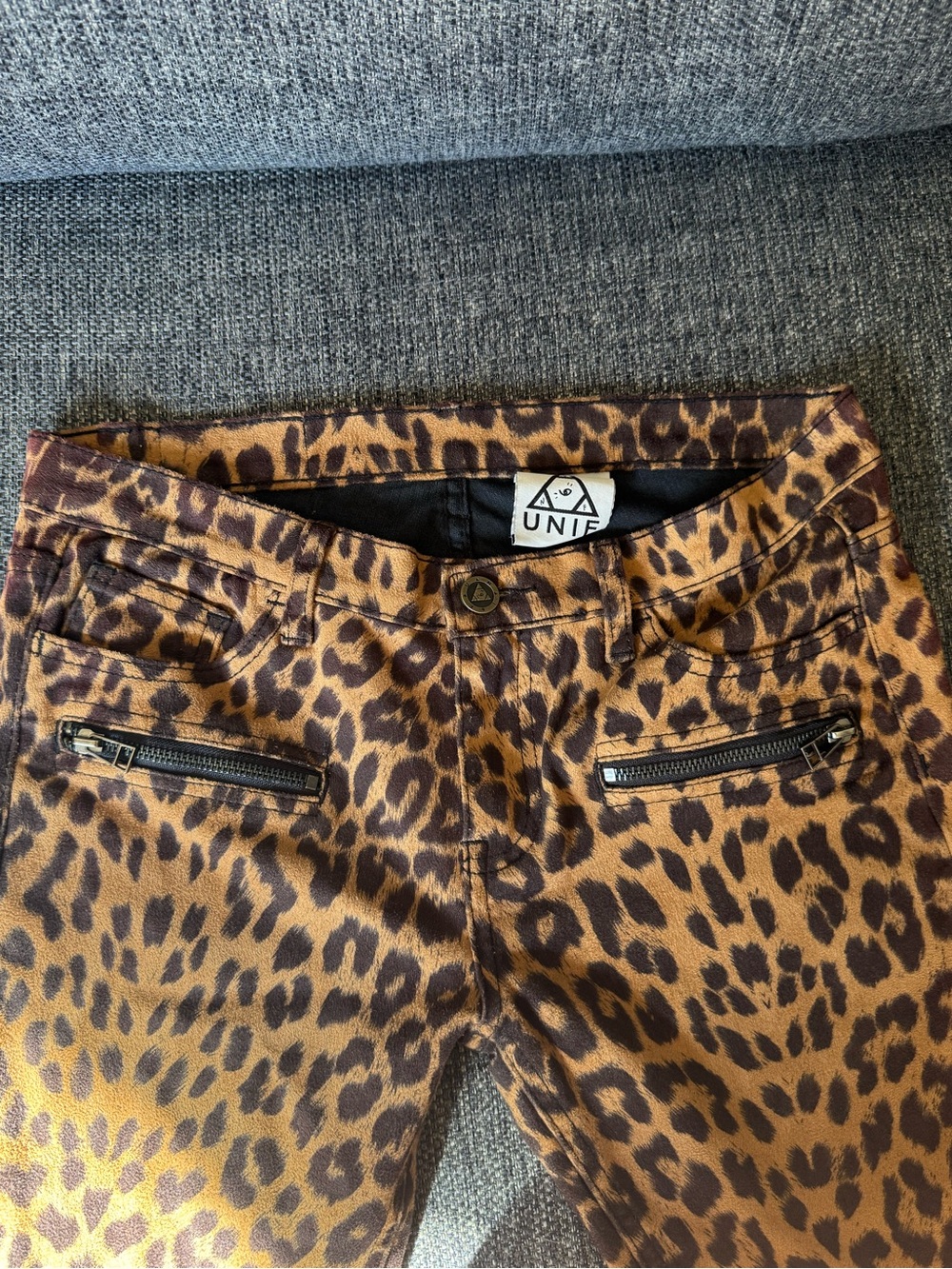 UNIF Leopard Print Zip Pants Soft Cotton Suede